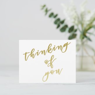 Thinking of you | Faux Gold Script Postcard