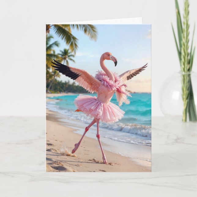 Thinking of You Flamingo In a Pink Tutu Card (Front)