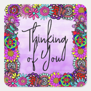Thinking of You Floral Border Square Sticker
