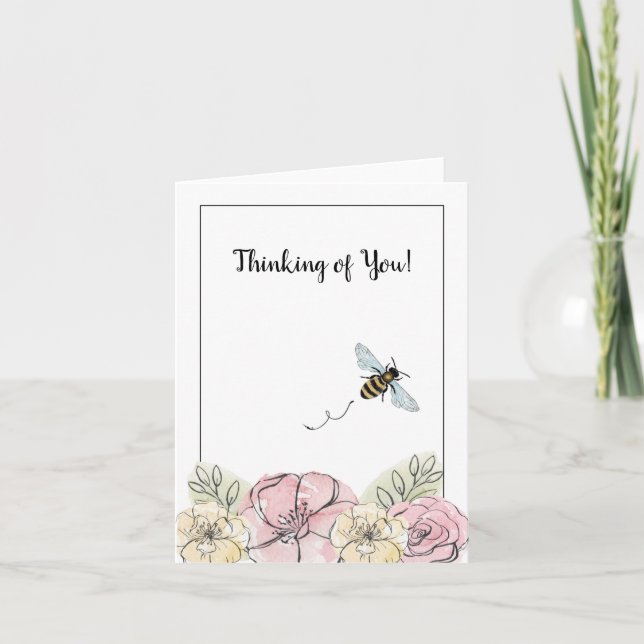 Thinking of You Flowers and Bee Card (Front)