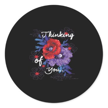 thinking of you flowers classic round sticker
