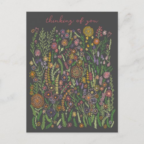 Thinking of You Flowers Fields Meadow Floral  Postcard