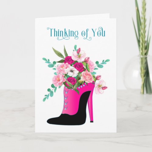 Thinking of You Flowers  in High Heel Shoe Card