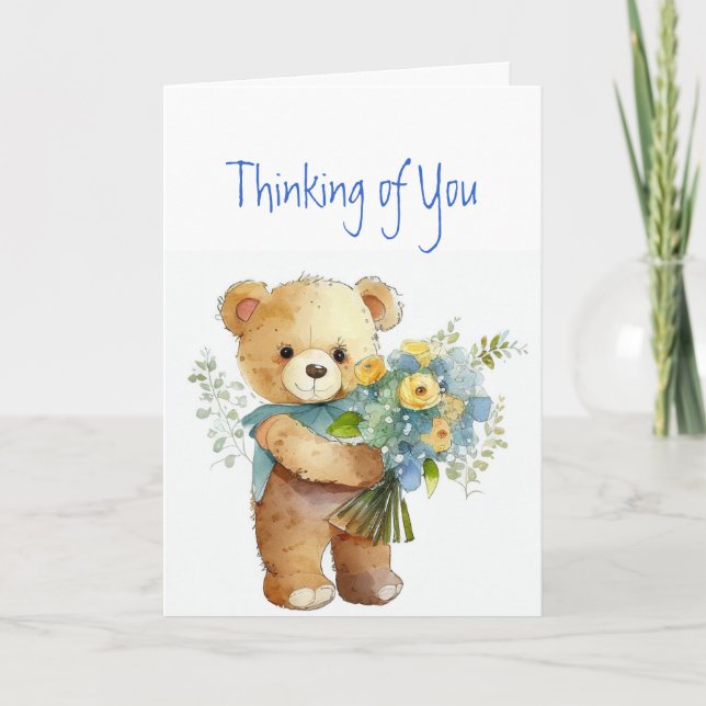 Thinking of You Flowers &  Teddy Bear Card (Front)