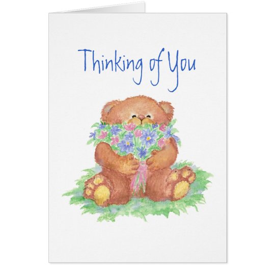 Thinking of You Flowers & Teddy Bear Card | Zazzle.com