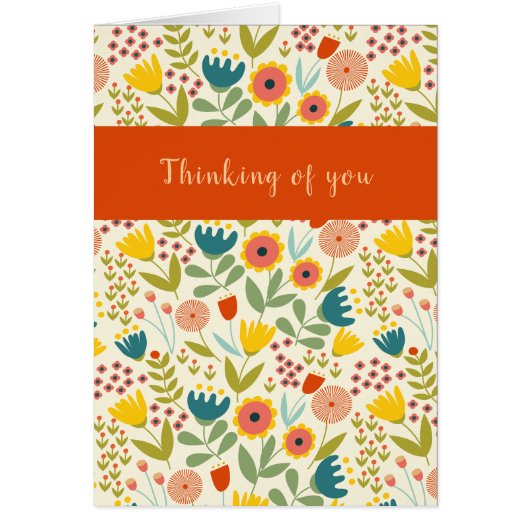Thinking of You Folk Art Hello Greeting Cards (Front)