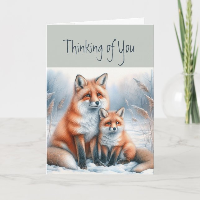 Thinking of You Foxes Animal Wildlife Nature Art Card (Front)