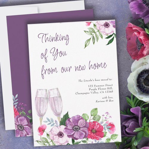 Thinking of You from New Home Purple Floral Moving Announcement