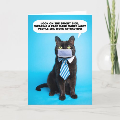 Thinking of You Funny Cat in Coronavirus Face Mask Holiday Card