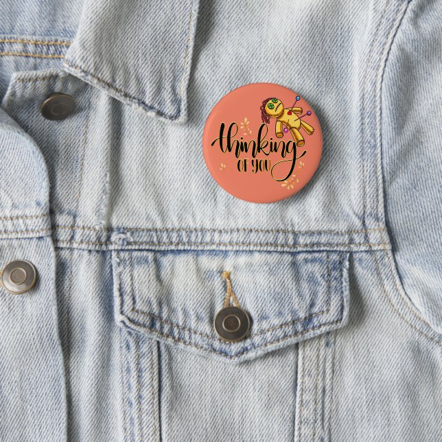 Thinking of You Funny Halloween Voodoo Doll Button (In Situ)