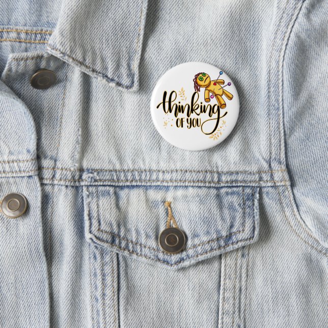 Thinking of You Funny Halloween Voodoo Doll Button (In Situ)