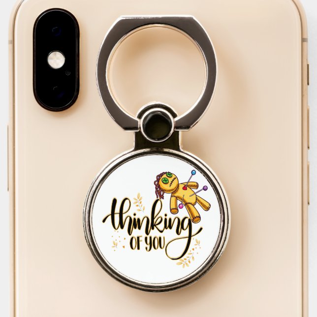 Thinking of You Funny Halloween Voodoo Doll Phone Ring Stand (Close Up)