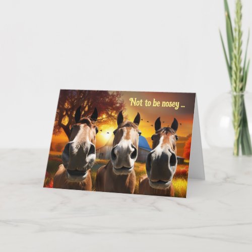 Thinking of You Funny Humorous 3 Horses and a Barn Holiday Card