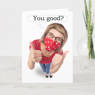 Thinking of You Funny Lady in Face Mask Holiday Card