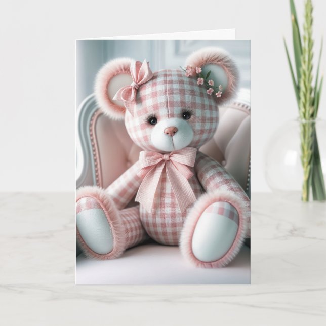 Thinking of You Gingham Teddy Bear Card (Front)