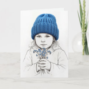 Thinking of You Girl In a Blue Knit Hat Card