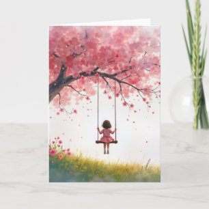 Thinking of You Girl On Cherry Tree Swing Card