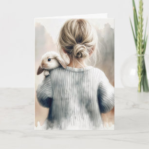 Thinking Of You Girl With a Bunny Card