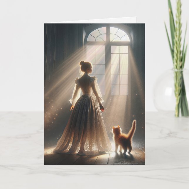 Thinking of You Girl With Kitten Card (Front)