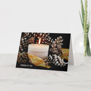 thinking of you glowing candle in pine cones card