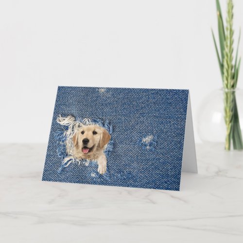 thinking of you golden retriever in denim hole card