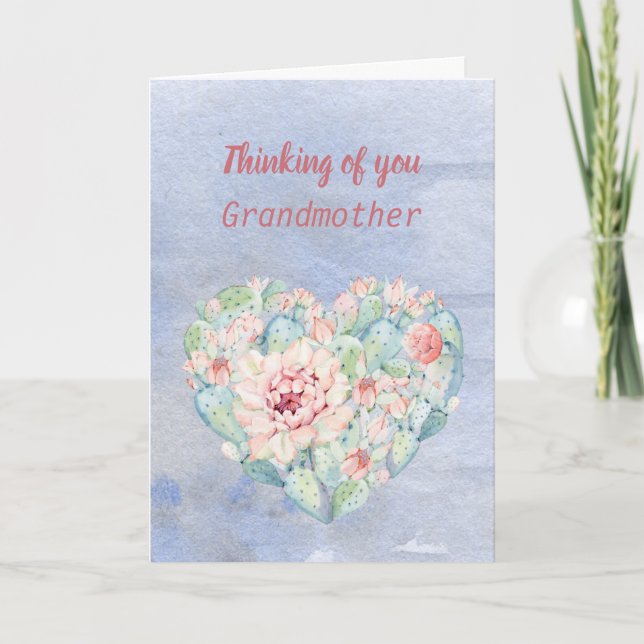Thinking of you Grandmother Watercolor Cactus Card (Front)