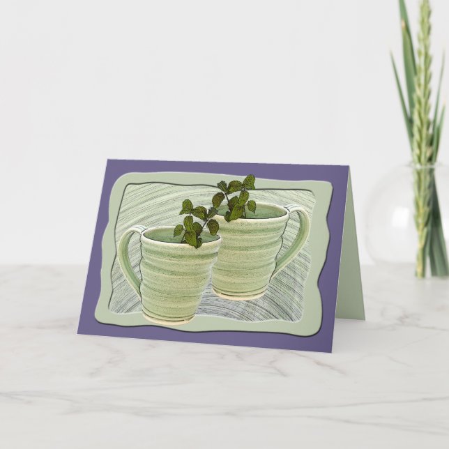 Thinking of You Green Cups Mint Leaves Photo  Card (Front)