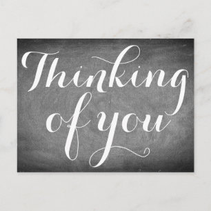 Thinking of you Handwriting Typography Black White Postcard