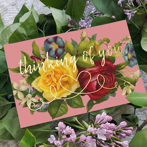 Thinking Of You Heart On Colorful Vintage Roses Foil Invitation