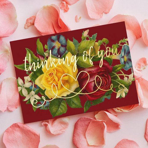 Thinking Of You Heart On Colorful Vintage Roses Foil Invitation