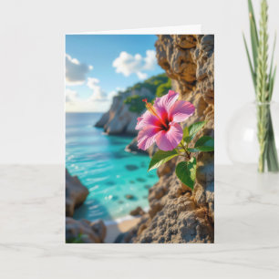 Thinking of You Hibiscus Growing in a Rocky Cliff Card