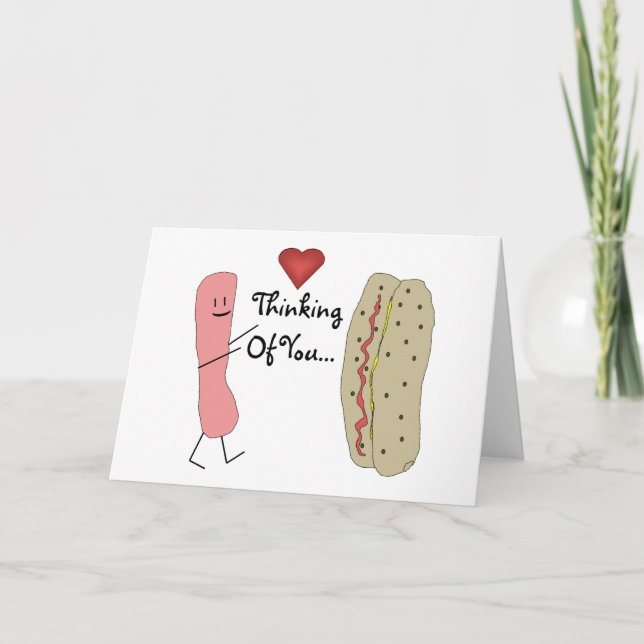 Thinking Of You Hotdog Cartoon Card (Front)