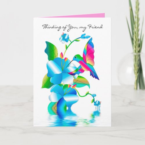 Thinking of You Hummingbird  Flowers Card