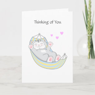Thinking of You Kitty Cat with Heart in Hammock  Card
