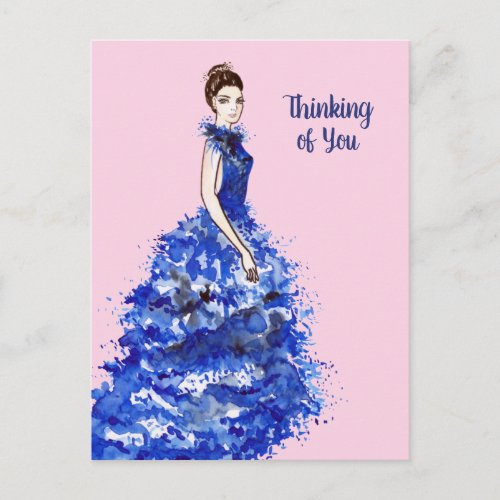 Thinking of You Lady with Sparkly Blue Gown Card