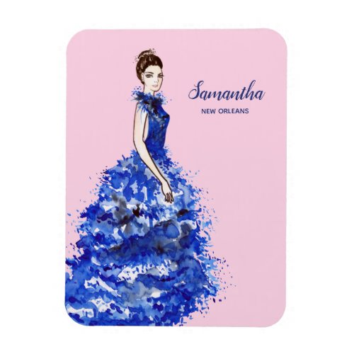 Thinking of You Lady with Sparkly Blue Gown Card Magnet