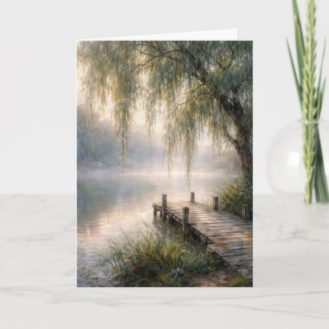 Thinking of You Lake Dock with Willow Tree Card (Front)