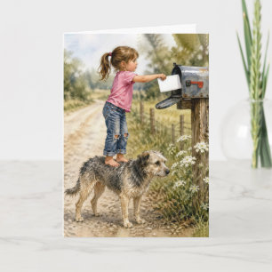 Thinking of You Little Girl Mailing a Letter Card