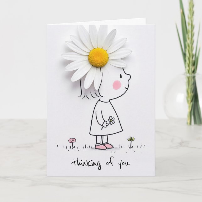 Thinking of You Little Girl With a White Daisy Card (Front)