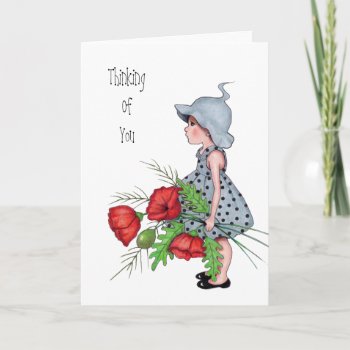 Thinking Of You  Little Girl With Flowers  Art Card by joyart at Zazzle