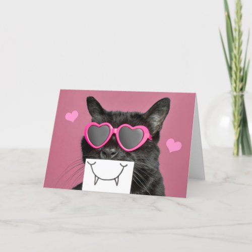 Thinking of You Make Me Smile Cat in Heart Glasses Holiday Card