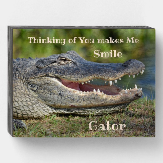 Thinking of You Makes Me Smile Alligator Wooden Box Sign (Front Horizontal)