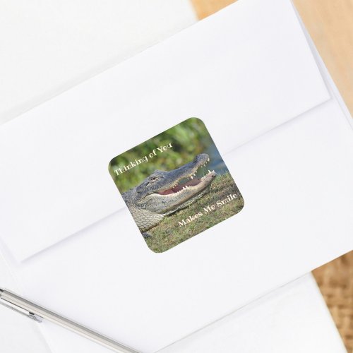 Thinking of You Makes Me Smile Smiling Alligator Square Sticker