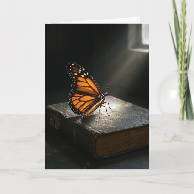 Thinking of You Monarch Butterfly On a Holy Bible Card (Front)