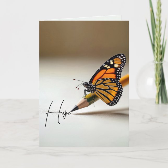 Thinking of You Monarch Butterfly On a Pencil Card (Front)
