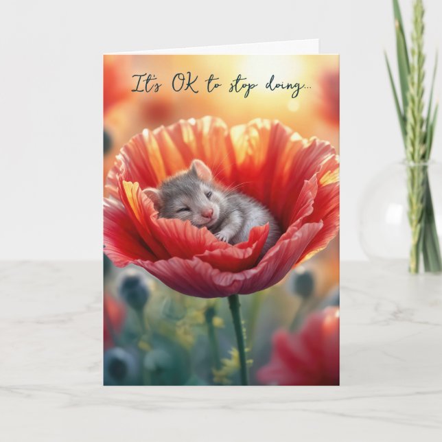 Thinking of you Mouse Nestled In a Red Poppy Card (Front)