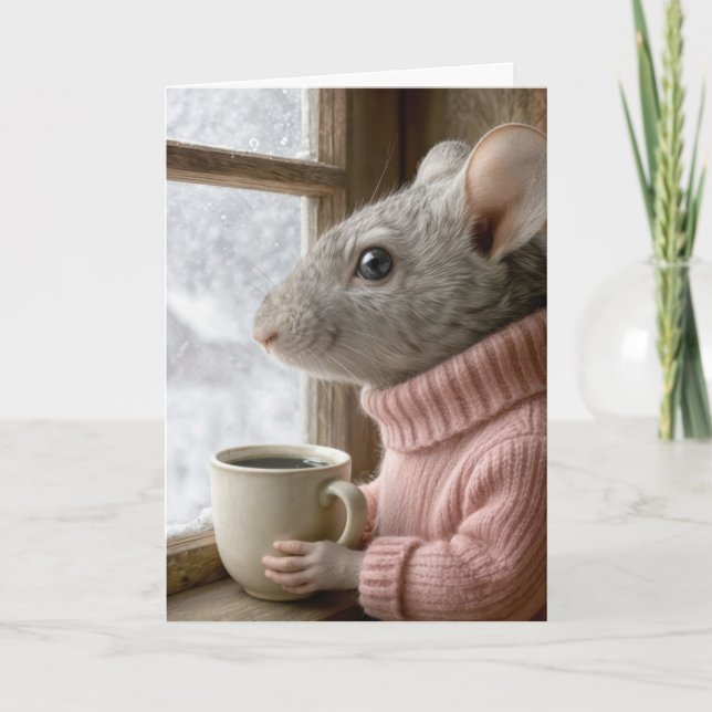 Thinking of You Mouse With a Cup of Coffee Card (Front)