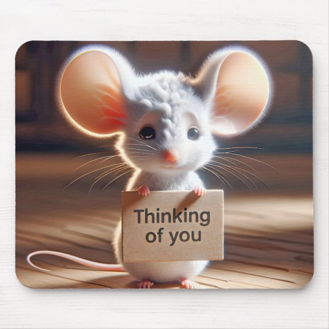 Thinking of You Mouse With Cardboard Sign Mouse Pad (Front)
