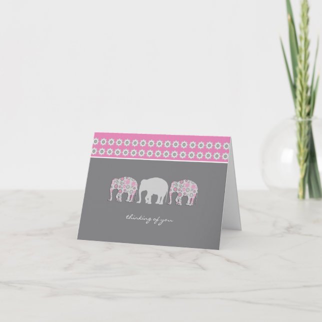 Thinking of You Note Card - Floral Elephants (Front)