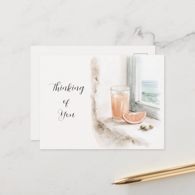 Thinking of You Ocean View Grapefruit Juice Postcard (Front/Back In Situ)
